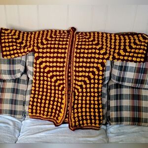 Dark red and Golden yellow handmade cardigan large/x-large